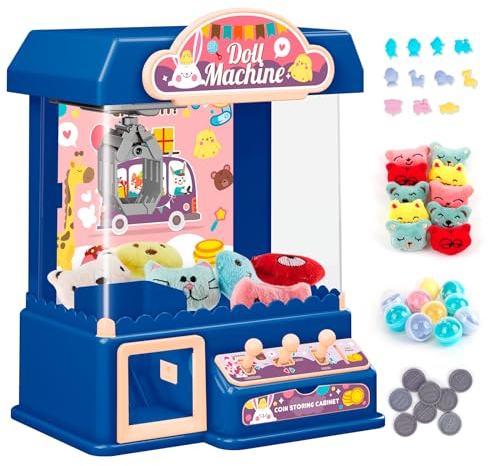 Arkyomi Mini Claw Machine Arcade Game For Kids Electric Candy Grabber Machine With Light Music Mini Vending Machine Toys With 20 Coins 10 Dolls 10 Capsule(blue)