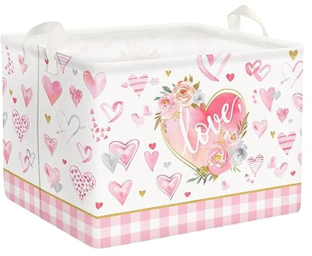 Clastyle Valentinstag Wäschekorb mit Henkel Herz Kleidung Spielzeug Aufbewahrungskorb Frauen Männer Aufbewahrungsbox für Babyzimmer Bad, Rosa, 40 * 30 * 30 cm