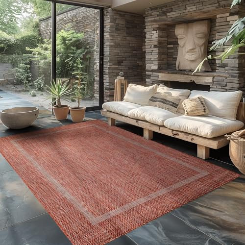 Carpettex Outdoor Teppich Wetterfest 60 x 100 cm Läufer, Sisal Optik, Rot - Ideal für Balkon, Garten, Terrasse und als Küchenläufer - Draußen Teppich Waschbar, Flachgewebe, Wasserfest, Pflegeleicht