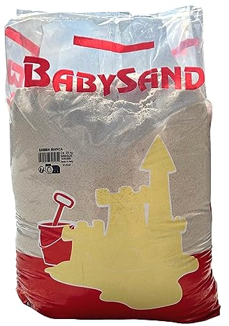 Sabbia Gioco Bambini 25kg Babysand Bianca Naturale Setacciata Lavata per Sabbiere e Aree Gioco Confezione