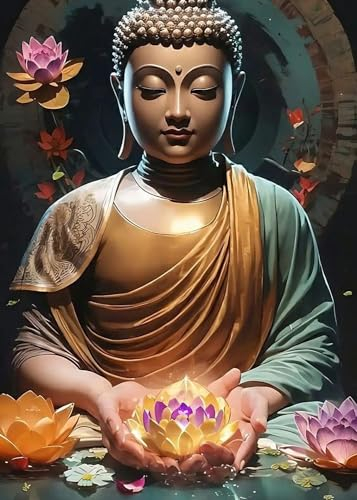 GLXPOG Diamond Painting Kit, Bouddha Diamant Peinture Kit 5D DIY Complet pour Adultes et Enfants, Buddha Peinture Diamant Strass Art Point de Croix pour Murale Décor 30x40cm (Image 25x35cm)