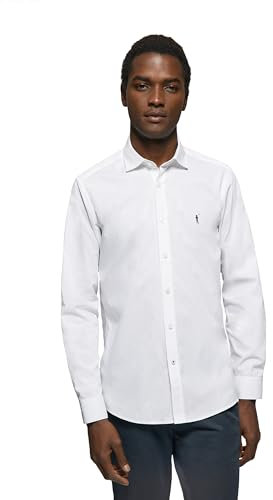 Polo Club Chemise Popelin à Manches Longues Blanc 100% Coton pour Hommes - Slim Fit
