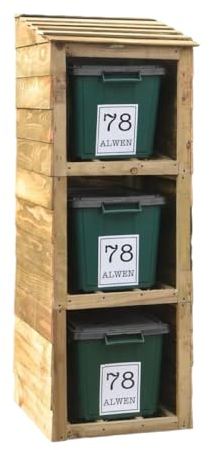 HNP Recycle Box Storage, Bin and Recycling Store for 3 Bins with 3-Free Personalised Address Labels, Perfect for Garden or Garage 660 x 600 x 1635 Millimetres