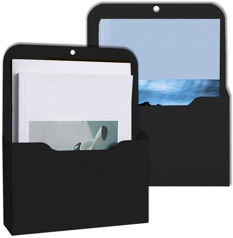 Porte Documents Magnétiques, Lot de 2 Porte-Documents Magnétiques, Rangement de Fournitures de Bureau, Porte-Lettres A4, Aimant, organisateur pour tableau blanc, réfrigérateur, Noir