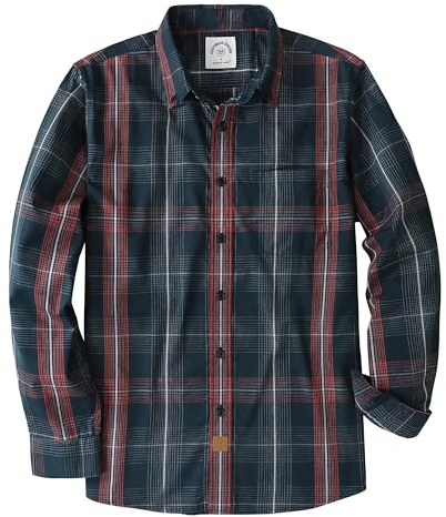 Dubinik® Chemise Homme Casual Poche Leger Doux Regular Bouton Classiques Carreaux Manches Longues Vert foncé et Rouge 052 L