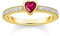 Thomas Sabo Femme Solitaire en Argent avec Pierre Rouge taillée en cœur Argent Sterling 925, Doré Or Jaune 18 Carats TR2448-995-10