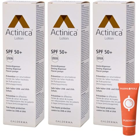 Actinica Lotion mit Dispenser 3x 80 g I Prävention von hellen Hautkrebs bei Risikopatienten I Sonnenschutz SPF 50+ I Feuchtigkeitsspendend I Spar-Set plus Pharma Perle give-away