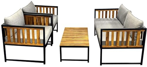 Kynast Lounge-Set Garnitur 4 TLG. massiv Akazienholz Metall Sitzgruppe mit Kissen
