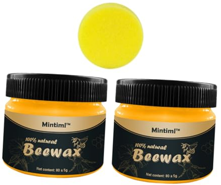 Mikinona 2 Pièces cire à bois entretien du bois cire d'abeille meubles Cire d'abeille pour joints et Cire d'abeille pour antiquités cire d'abeille de polissage naturelle éponge