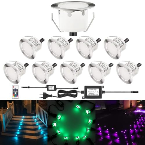 DarisingSun 10er Set RGB LED Bodeneinbauleuchten Außen DC12V Ø45mm LED Einbaustrahler, IP67 Wasserdicht Terrassen Einbauleuchten Aussen für Küche Garten Treppen Balkon Gehweg Terrasse
