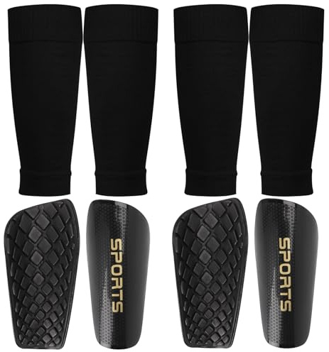 LangRay skenbensskydd fotboll med fotbollsstrumpor för barn, 2 par små benskydd barn fotboll halkfria benskydd shin pads svart för pojkar och flickor
