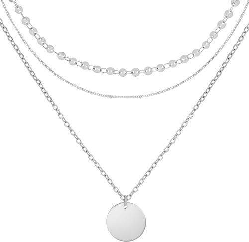 Berry Only Dreifach Kette Boho Layering Kette Damen Silber, 18K Vergoldete Ketten Wasserfester Boho Schmuck, Halskette Damen Mehrreihige Ketten, Geschenke für Frauen Valentinstag