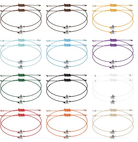 Mikovivi 24-teiliges Freundschaftsarmband mit Sternmotiv, Verstellbare Wunscharmbänder Abnehmbare Großarmbänder Sternarmbänder Geschenke für Frauen und Männer