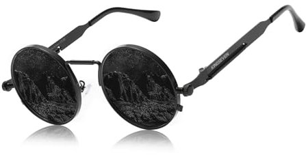 KINGSEVEN Runde Sonnenbrille Herren Polarisiert Klassische Retro Gothic Steampunk Sonnenbrille Rund mit UV-Schutz OG2 (Schwarz Grau)
