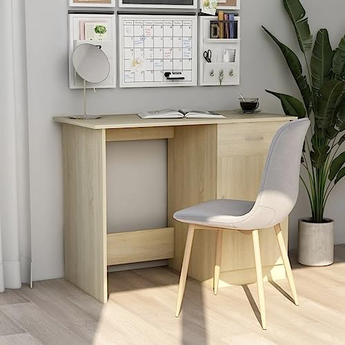 Higsose Schreibtisch im Arbeitszimmer Sonoma-Eiche 100x50x76 cm Holzwerkstoff Arbeitsbereich mit Integrierter Schublade und Tür Schlafsäle Computertisch Häuser mit Begrenztem Platzangebot