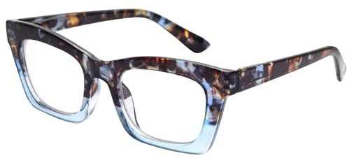 EyeOrion 1er-Pack Damen Lesebrillen mit großen quadratischen Gläsern und Federscharnieren，Blau +2,50