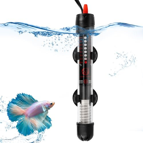 MplehDa Chauffage d'Aquarium 25W, Température Réglable Chauffe-Aquarium avec Ventouse,Thermomètre Intégré Régulateur de Température Externe pour Poissons et d'aquarium