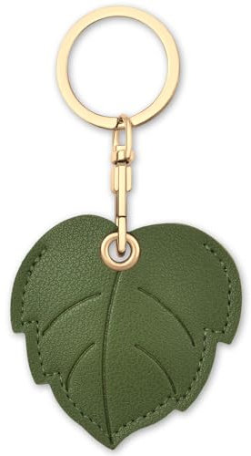 AXFEE Airtag Porte Clé, Mignon PU Étuis pour Apple AirTag, Portable Key Finder pour Clés Enfants Animaux de Compagnie, [ Porte- Clés Contrôle d'Accès] (Airtag non inclus) (Larges Feuilles Vertes)