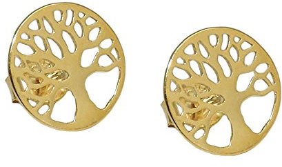 Ohrstecker Ohrschmuck 10mm Lebensbaum glänzend, rund, 375 Gold Gelbgold