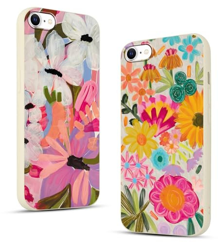 Phoona 2 Stück Handyhülle für iPhone 7/8/iPhone SE 2022/2020 Hülle 4,7'', Aesthetic Bunte Blumen Muster Design Weiche Dünn Silikon Schutzhülle Kratzfeste Stoßfest Kameraschutz Bumper Case für Mädchen