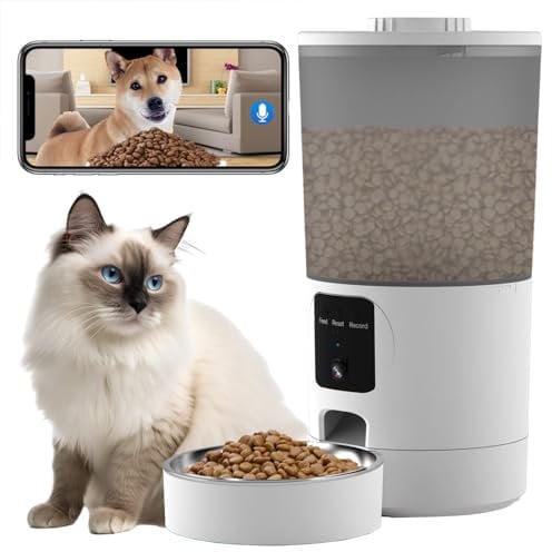 Automatic Cat Feeder with 2K Camera: 5G WiFi Automatic Dog Feeder with Night Vision,Cat Food Dispenser with 6L Large Food Storage Container,For Multiple Pet,Detachable for Easy Clean