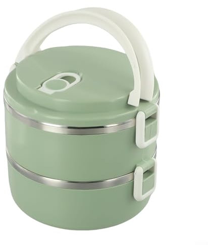 EasyByMall Lonchera apilable de acero inoxidable de 2 capas con diseño a prueba de fugas y válvula de silicona para sopa y líquidos (verde)