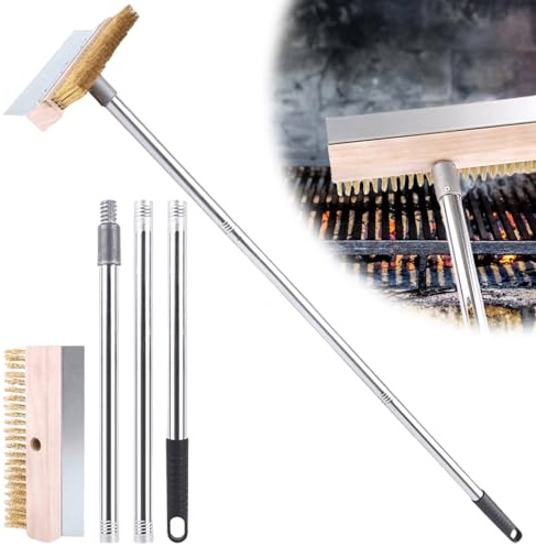 Spazzola per forno per pizza, 120 cm, con raschietto in acciaio, manico lungo in alluminio, raschietto per pizza con spazzola in ottone, per la cucina a casa, all'aperto, utensili da cucina