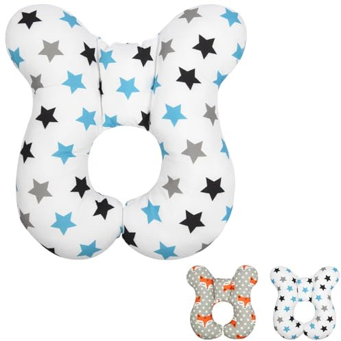 Alaoo Baby Reisekissen, Babybett Kopf- und Nackenstützkissen Reiseautositz, Baby Travel Pillow, Kinder Nacken Nackenstütze für Kinderwagen, Autositz, Stroller, Babywippe (Sterne)