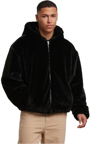 Urban Classics Full Zip Faux Fur Hoodie Männer Kapuzenpullover schwarz