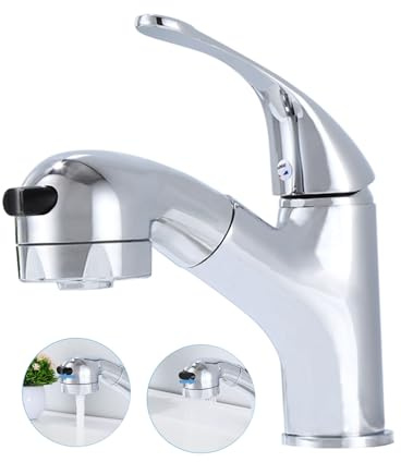 Sumeber Robinet de salle de bain, robinet de lavabo avec douchette extractible, rince-bouche, douchette à cheveux, idéal pour le lavage des cheveux, mitigeur monocommande avec bec pivotant (2
