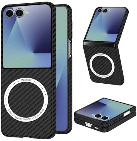 Kohlefaser für Samsung Galaxy Z Flip 7 Hülle, Carbon Textur Handyhülle aus echter Aramidfaser, Ultradünne und leichte mit Magnetisch, Cover Case Tasche für Samsung Z Flip 7 5G Kohlefaser Design