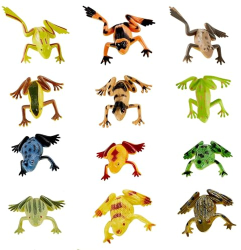 TAXTYHRE 12 Stück Frösche Spielzeug Set, Mini Realistisches Frosch, Tropische Simulationsfrösche, Tier Spielzeug Set für Kinder, für Party Mitgebsel, Garten Blumentopf Pflanzen Dekor