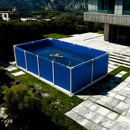 Grande piscina rettangolare con cornice, struttura in acciaio fuori terra, piscina da giardino per famiglie e bambini, facile da montare, telaio in metallo resistente, include toppa di riparazione