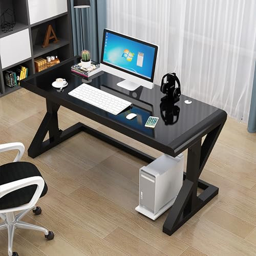 MESCXTY Computertisch aus gehärtetem Glas,großer Schreibtisch mit X-förmigem Bein,Gaming-Schreibtisch,PC-Laptop-Arbeitstisch,Arbeitsstation für Home Office(70x50x75cm(28x20x30inch), D)