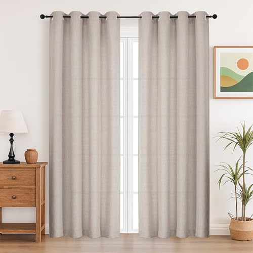 Simplebrand Linen Curtains 200 cm Long 2 Panels Set, Light Filtering Faux Linen Textured Soft Airy Window Door Curtains for Living Room Bedroom, Thick Modern Privacy Eyelet Drapes, 140Wx200L cm, 2Pcs