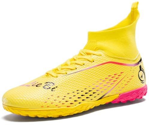 Hohe Fußballschuhe für Herren/Frauen - TF/AG Fußballstiefel mit Knöchelstütze, Atmungsaktivem Mesh, Rutschfesten Gummispikes für Künstlichen Rasen & Festen Boden