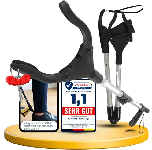 Greifzange Senioren faltbar Müllzange Greifer Magnet Schuhlöffel 80 cm | 360° Drehkopf, Winkel 45°/90°/180° & Silikongreifer, leichter Aluminium-Alltagshelfer für Haushalt, Garten & Reise
