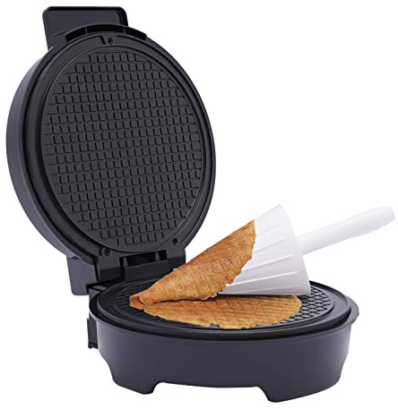 Macchina per cialde e cialde da 1200 W, antiaderente con regolazione della temperatura 150 – 200 ℃, piastra elettrica per cialde e marquesite, Ø 20 cm, nero
