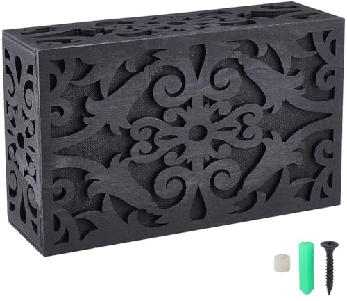 PRESSINART Modern Black Doorbell Cover Chime Cover Box Only Abstract Vintage Floral Pattern Wooden Rectangle Decorative Case Easy to Mount Wall Box for Indoor Outdoor Home Entryway Porch Decoration