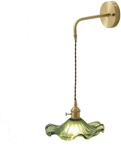 LUOYAOB Vintage grüne Glasblumen-Wandleuchte, antikgoldene Hängeleuchte im nordisch-modernen Landhausstil for Schlafzimmer, Wohnzimmer, Badezimmer, über dem Kopfteil, for den Innenbereich(Grey)