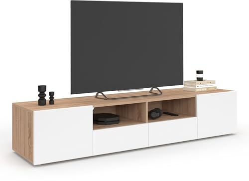 IDMarket - Mueble de TV 180 cm ELI Madera imitación de haya Puertas Blancas