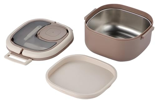 BOSREROY Boîte repas en acier inoxydable, 40,6 oz, bento avec compartiment pour sauce et cuillère, récipient étanche avec poignée pour usage quotidien, adapté au micro-ondes et au congélateur, marron