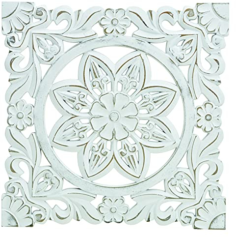Meinposten Wandornament Holz weiß 38x38 cm Shabby Landhaus Ornament Holzornament Holzbild Wandbild (Modell 1)