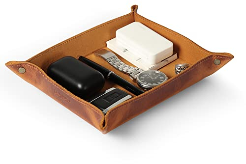 Londo Vassoio Organizer in Vera Pelle - Organizzatore - Pratico Contenitore per Portafogli, Orologi, Chiavi, Monete, Telefoni Cellulari e Attrezzature per Ufficio