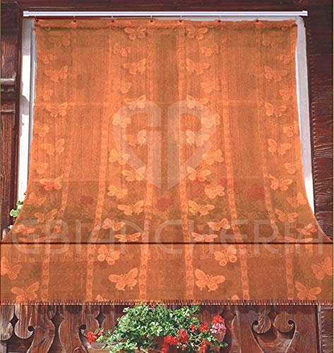 GBiancheria Tenda Zanzariera Antimosche Jacquarnd in Tinta Unita con Dis. Farfalla, Tono su Tono Mis.150x250cm (Arancione)