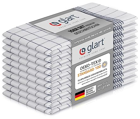 Glart 48KG2 10-piece set of dish towels kitchen towels dish cloths kitchen cloths, 50x70 cm, 100% cotton OEKO-TEX, grey checked, pre-washed