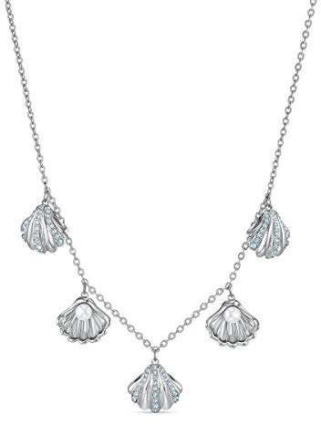 Swarovski Shell Pearl Halskette, Rhodinierte Damenhalskette mit Muschel-Anhängern und Funkelnden Swarovski Kristallen