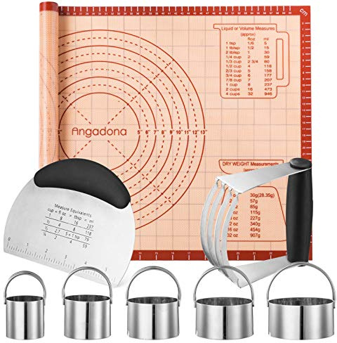 Biscuit Cutter,Pastry Cutter, Bench Scraper, Silicone Pastry Dough Baking Mat Set, Baking Tools and Accessories Kit