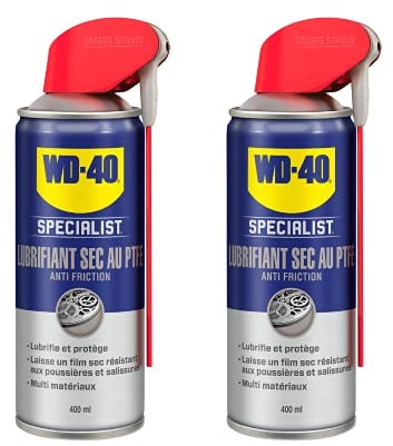 WD-40 Specialist • Lubrifiant Sec Au PTFE • Spray Double Position • Anti Friction • Lubrifie en laissant un film sec • Compatible tous métaux, plastique et verre • 400 ML • Lot de 2 , blanc