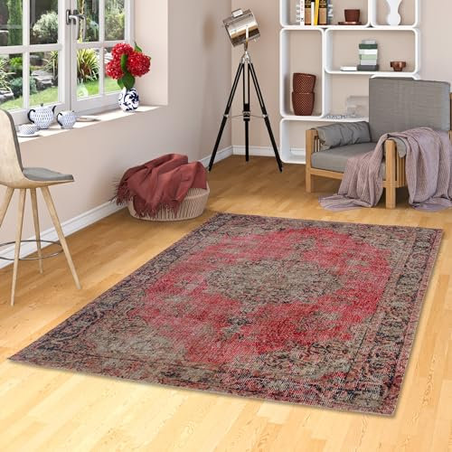 Pergamon Designer Teppich Vintage Zoe Orient Klassik Rot Beige in 5 Größen